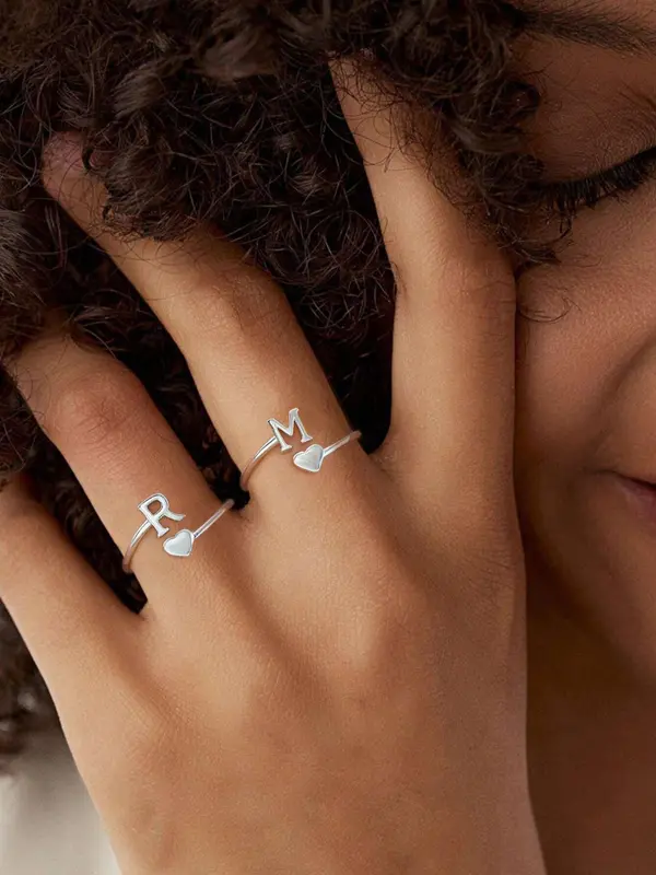 S925 Sterling Silver Simple Initial Letter Design Adjustable Ring, Fashion Accessories for Women & Girls, Trendy All-match & Exquisite Jewelry for Birthday Gift 3
