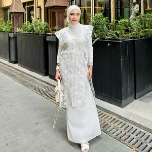 M,URAH VEST QUEEN TUNIK DAN PENDEK BRUKAT PUTIH atasan wnaita rompi outer