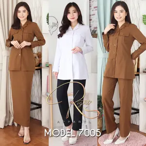 VANERICK / Lynelle Collection - Jas Seragam Setelan Rok Span Celana Pemda Aceh Blazer PNS PDH ASN Jas Wanita Kantong Dada (Kode 7005) Panjang Putih Kerja