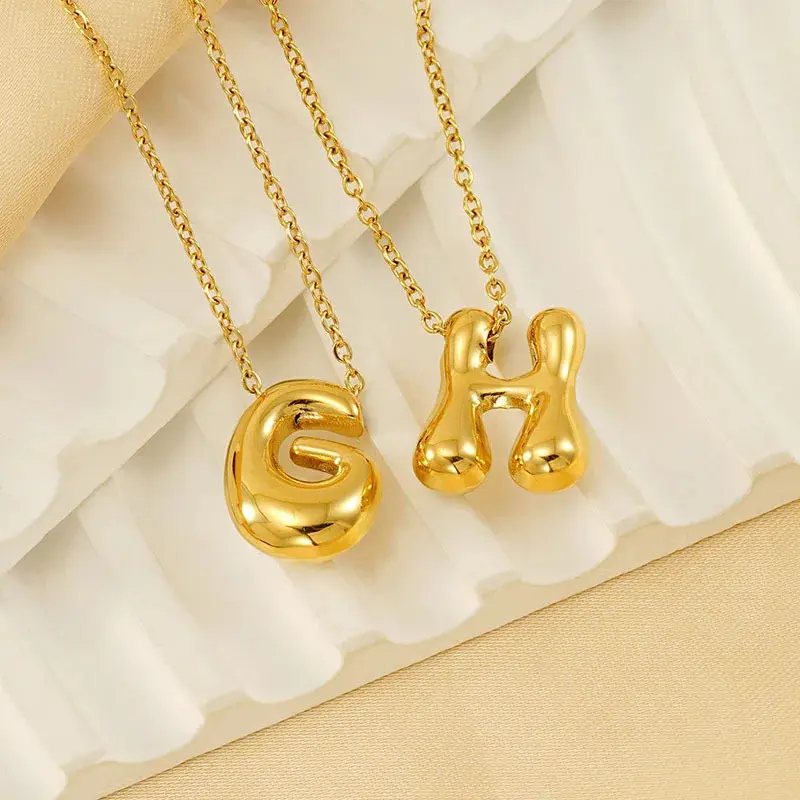 26 Initial Letter 18K Stainless Steel Balloon Bubble Necklace For Women Personalized Jewelry Gift Wholesales 1