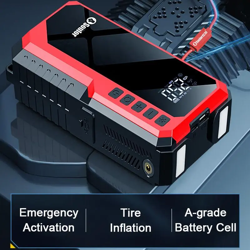 Car Jump Starter with Air Compressor, 2500A Peak Car Battery Booster, 100W Tire Inflator, Portable Power Supply for Gasoline/Diesel Vehicle, Automotive Jump Starter Pack, Car Essentials 4