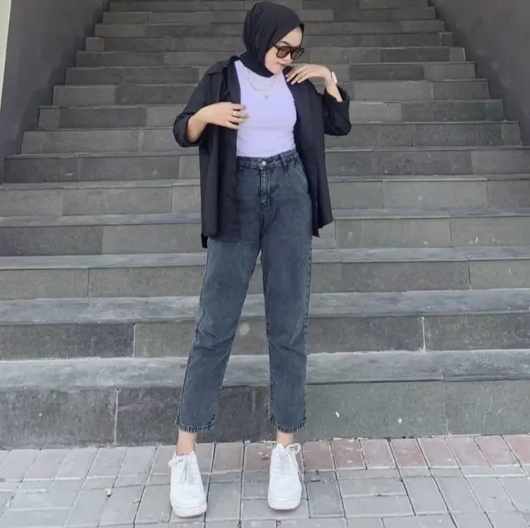 Celana Boyfriend Jeans Wanita Terbaru Premium Jumbo Panjang Hitam Cewek