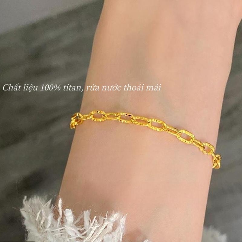 Lắc tay họa tiết xích thưa dành cho nữ chất liệu bằng titan cao cấp không gỉ mạ vàng 24k thiết kế in hoạ tiết thời trang trẻ trung, thanh lịch, dành cho nữ giới, women, trang sức, phụ kiện, móc khóa, hoa,...