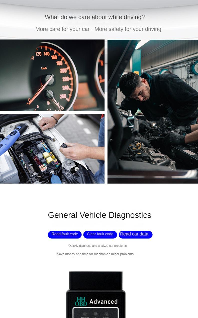 Product Introduction of HH OBD V2.1 Bluetooth 5.1 Automobile Malfunction Diagnosis Instrument ELM327 OBD2 1