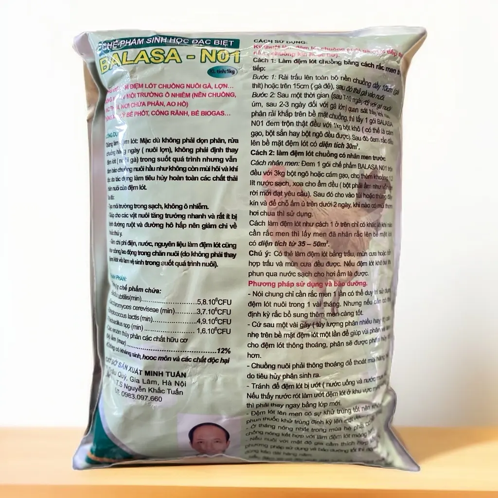 Mem Balasa gói 1kg chế phẩm sinh học , đệm lót chuồng nuôi gia cầm
