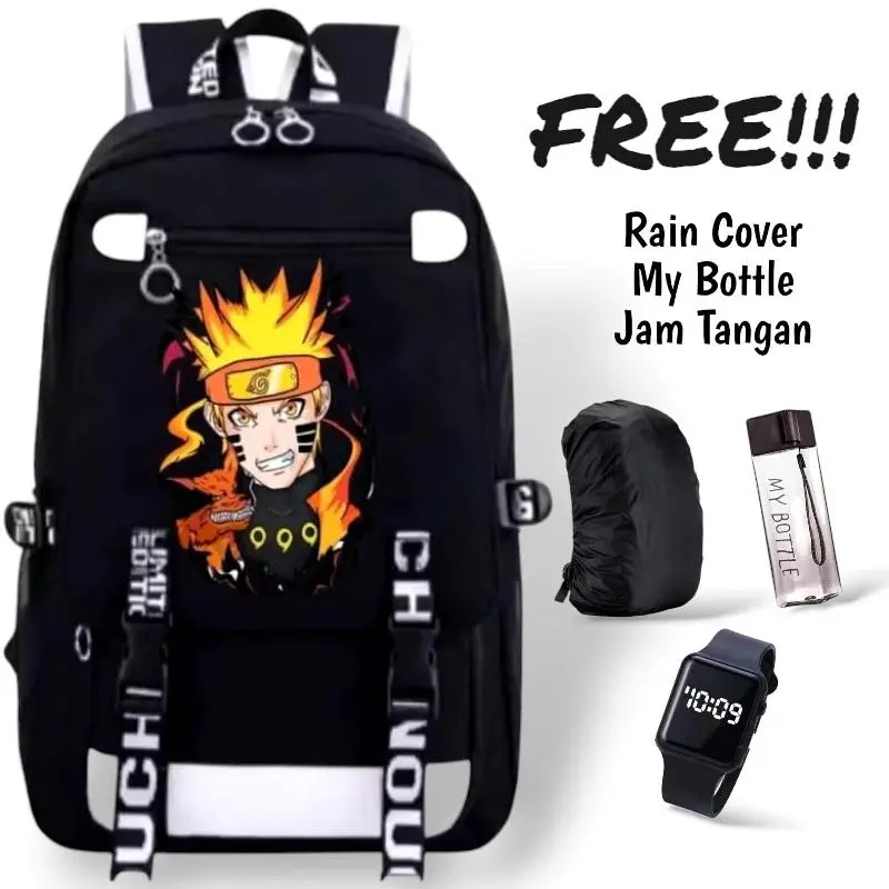TAS RANSEL SEKOLAH ANAK SD TK ANIME NARUTO TAS SEKOLAH ANAK LAKI LAKI PEREMPUAN KEKINIAN TAS NARUTO FASHION MURAH 4IN1 FREE MY BOTTLE JAM LED BANYAK BONUSNYA tas naruto