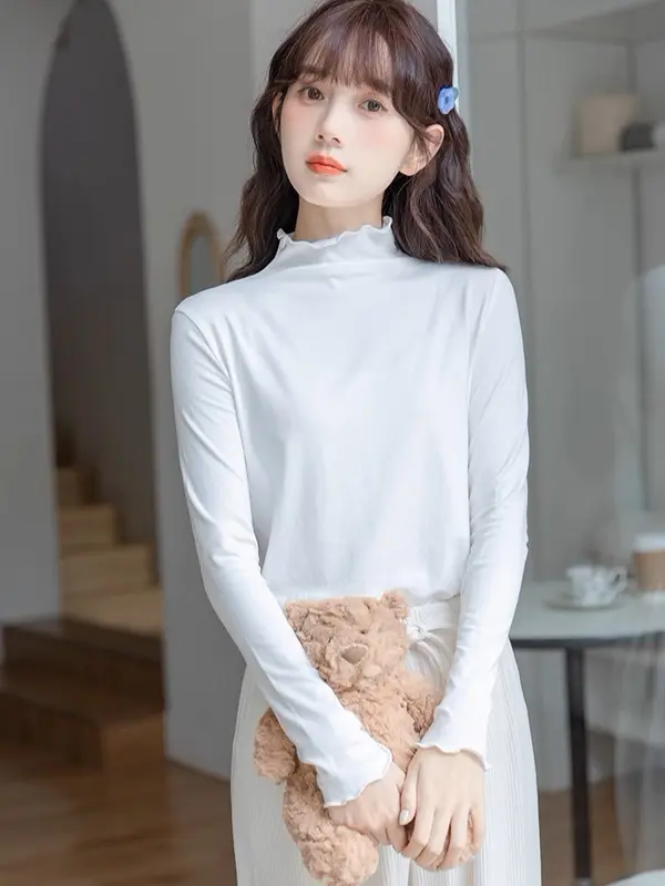 [SIZE XS-2XL] Ms145 Áo thun nữ cao cổ tròn giữ nhiệt BIGSIZE viền sóng Women Top 8
