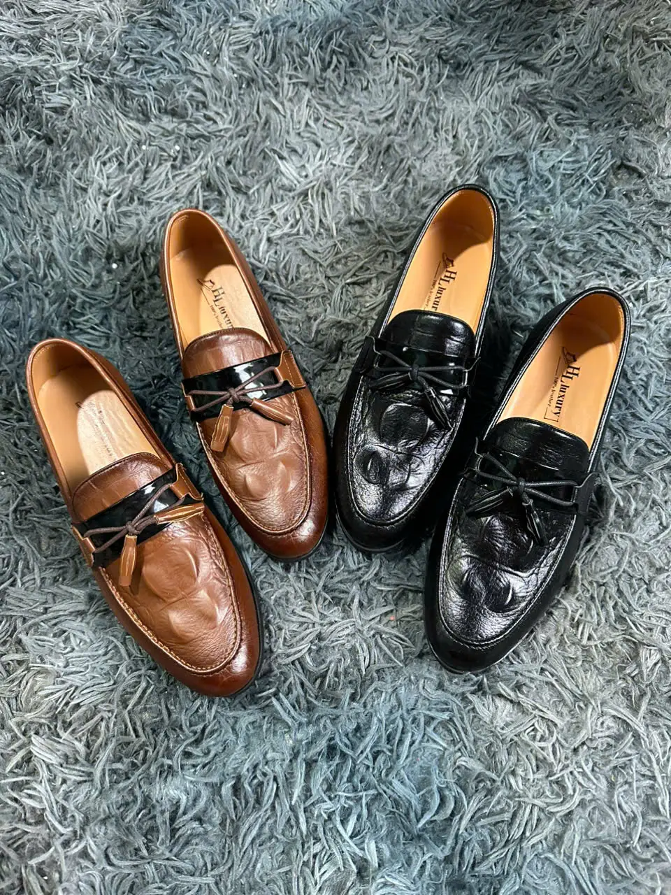 Giày Tây Lười Nam Dập Vân Cá Sấu. Trang Trí Chuông Nơ. Da Bò Nguyên Tấm . BH 12tháng
