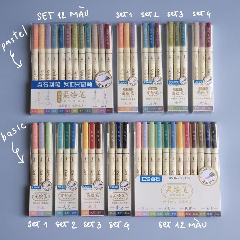 SET 3 & 12 BÚT Soft Brush Sign Pen Luyện Calligraphy Ngòi Cao Cấp