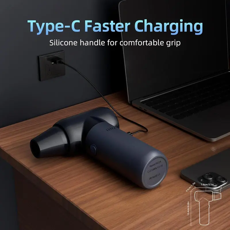 USB Rechargeable Electric Air Duster, 3-speed Wind Speed Up To 180000RPM Electric Air Blower, Adjustable Cordless Blower for Home & Car 2