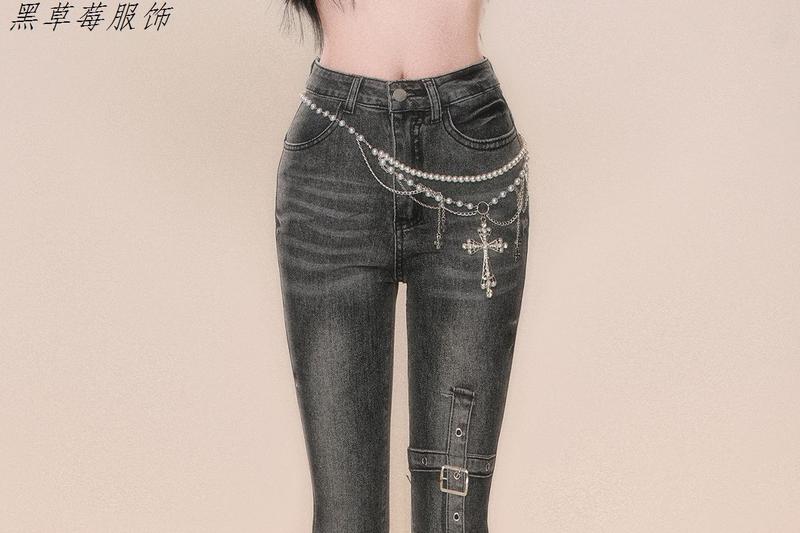 Product Introduction of Quần Dài Ống Loe Denim, Cỡ Nhỏ Kiểu Mỹ, Thiết Kế Ôm Sát, Đường Khâu Sờn, Phong Cách Cổ Điển Nhỏ Màu Đen Và Xám, Dành Cho Thời Trang Thu Đông Của Phụ Nữ Women Pants 12
