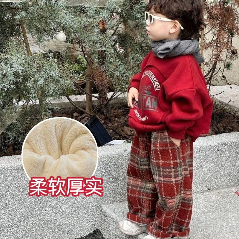 Bộ Đồ Thời Trang Cổ Điển Cho Trẻ Em Chủ Đề Giáng Sinh Và Mùa Đông Phong Cách Phương Tây Áo Len Màu Đỏ Quần Kẻ Sọc Thích Hợp Cho Bé Trai Hoàn Hảo Cho Năm Mới
