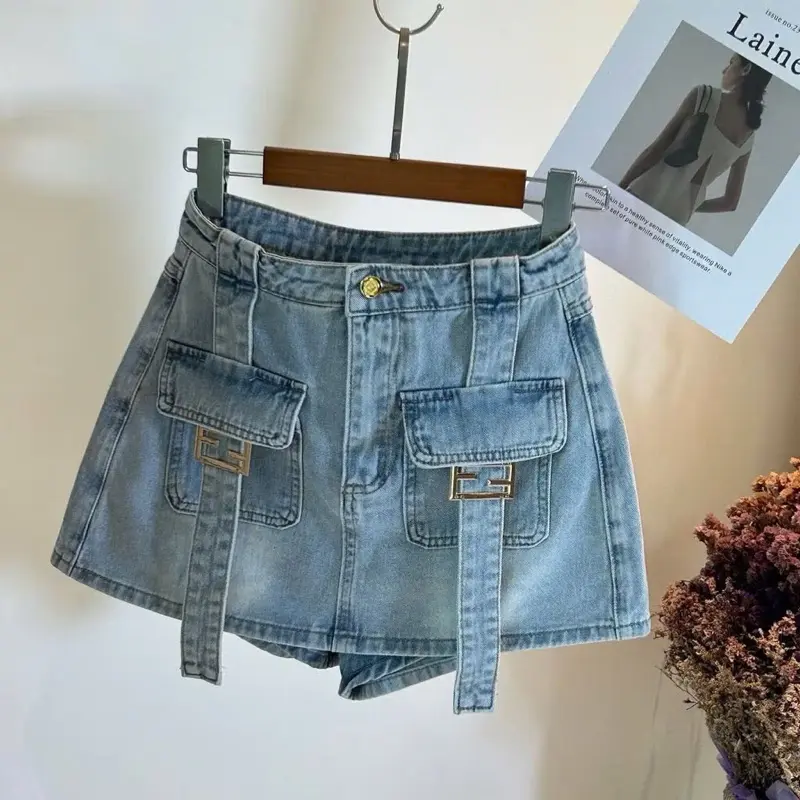 Quần Váy Jean ngắn nắp túi gắn khoen(mua từ 2 sản phẩm tặng thắt lưng) 3
