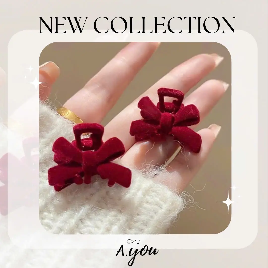 Set 2 Kẹp Tóc Cài Mái Nơ Nhỏ Nhung Đỏ, Phong Cách Hàn Quốc Loli