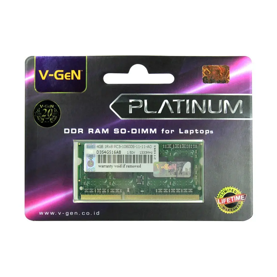 Ram Laptop VGeN Ddr3 4gb 8gb PC10600 1333Mhz V-GeN Sodimm Platinum DDR3L