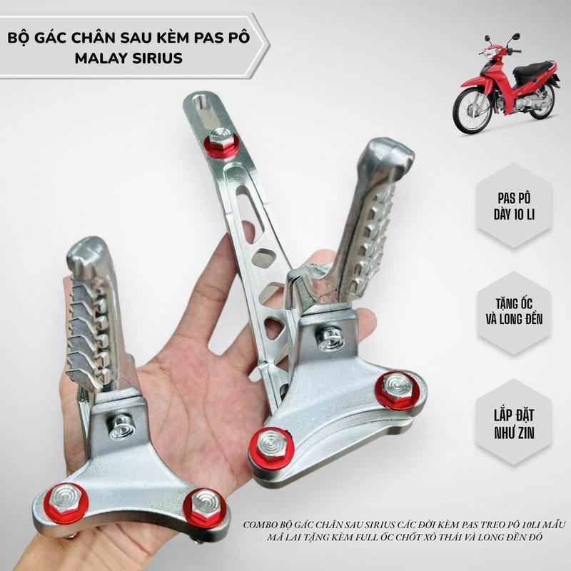 Combo gác chân sau Sirius các đời kèm pas treo pô 10li mẫu mã lai tặng kèm full ốc chốt xỏ thái và long đền đỏ lắp như zin Phụ Tùng Phụ Kiện