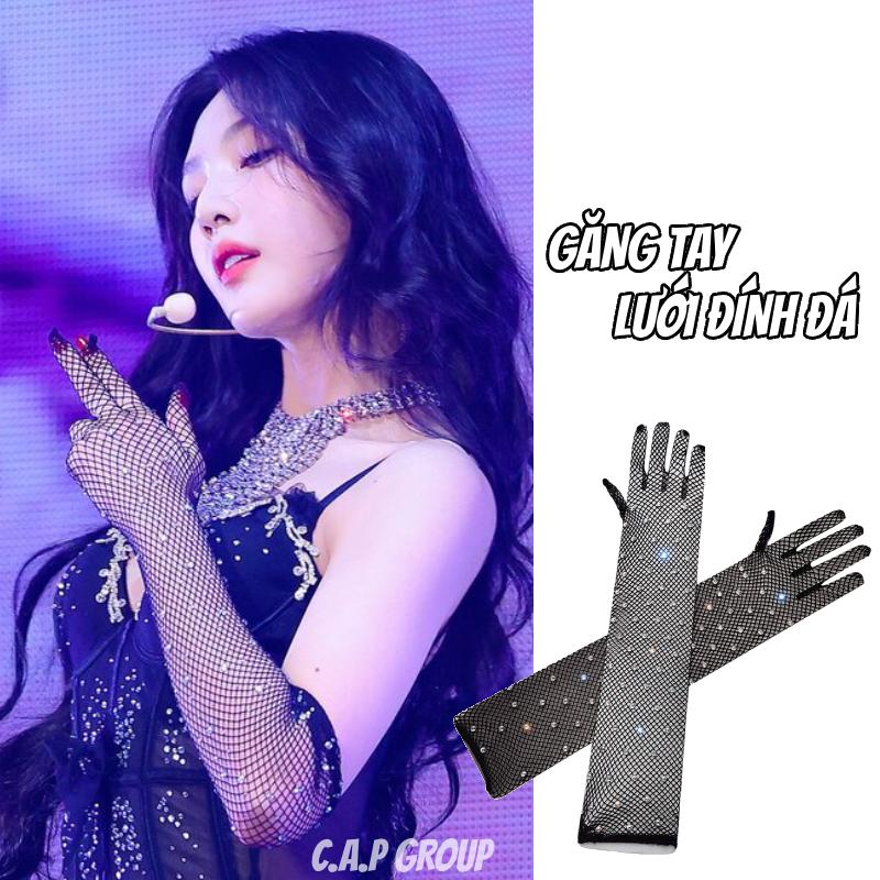 Găng tay lưới đính đá bling bao lưới đen ren thời trang sexy chụp ảnh dự tiệc đi diễn mặc đầm - OK Đinh