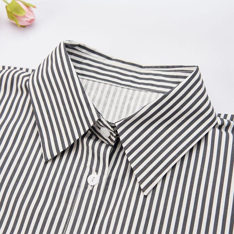 Product Introduction of Fashion Cotton Stripes Fake Collar Detachable Vintage False Blouse Collar Classic Casual Front Tie for Women 24