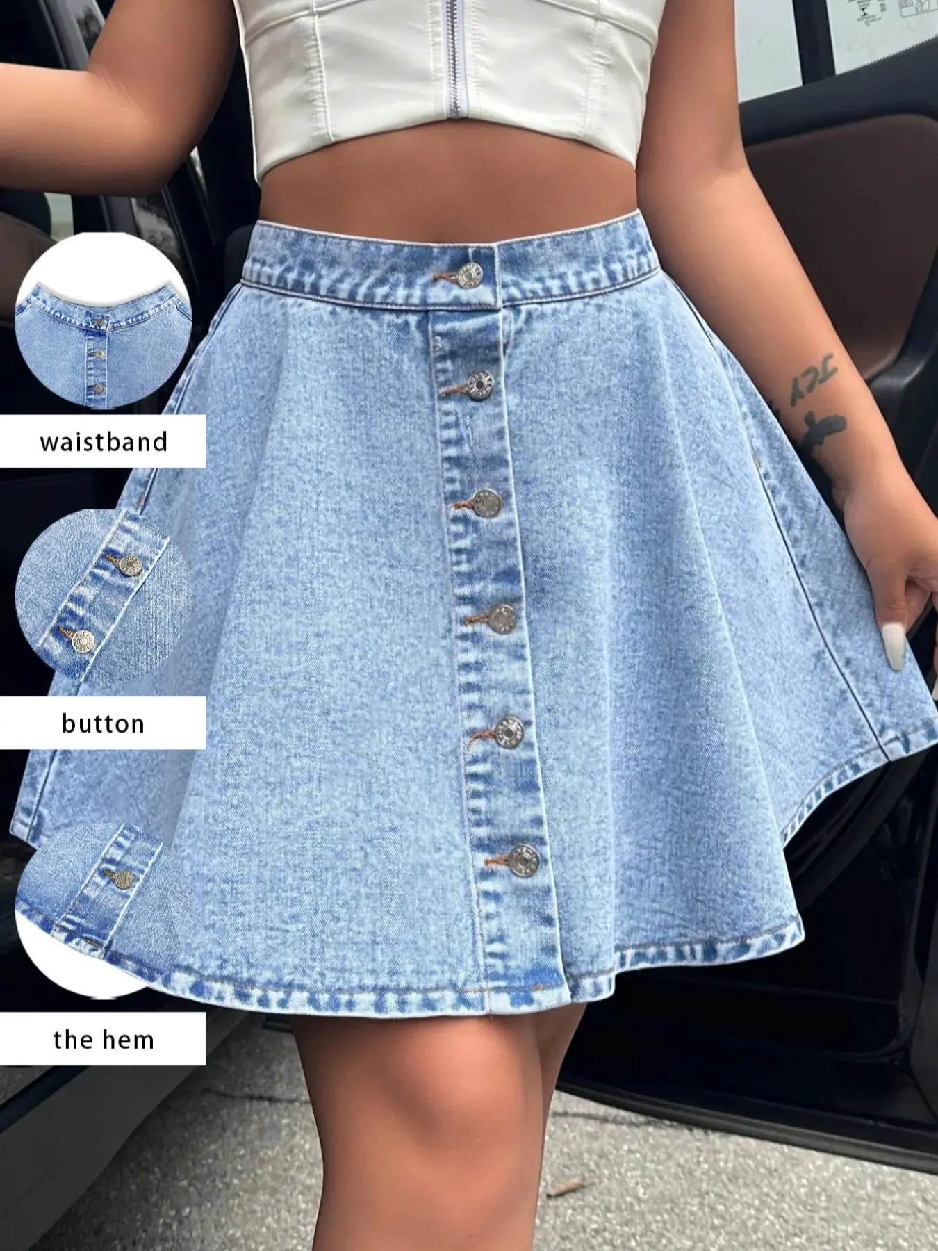 Women's Button Denim Skirt, Fashion Casual A Line Skirt for Daily Outdoor Wear, Women Bottoms for Summer