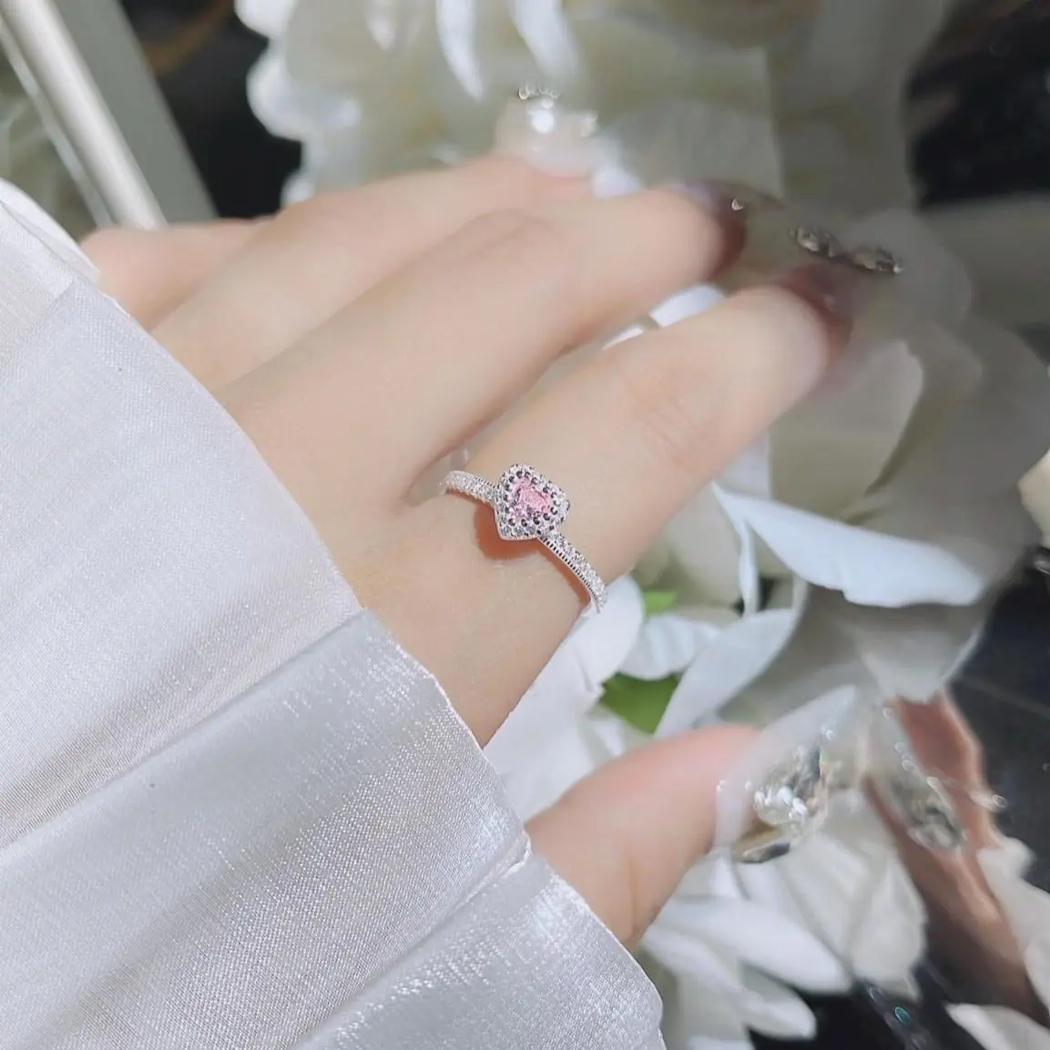 nhẫn tim đá hồng-nhẫn xinh bạc 925