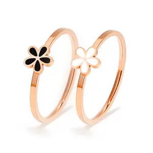 Cincin Wanita Titanium Bunga Simple Anti Karat Tidak Pudar Kepribadian Korea Flower Cincin