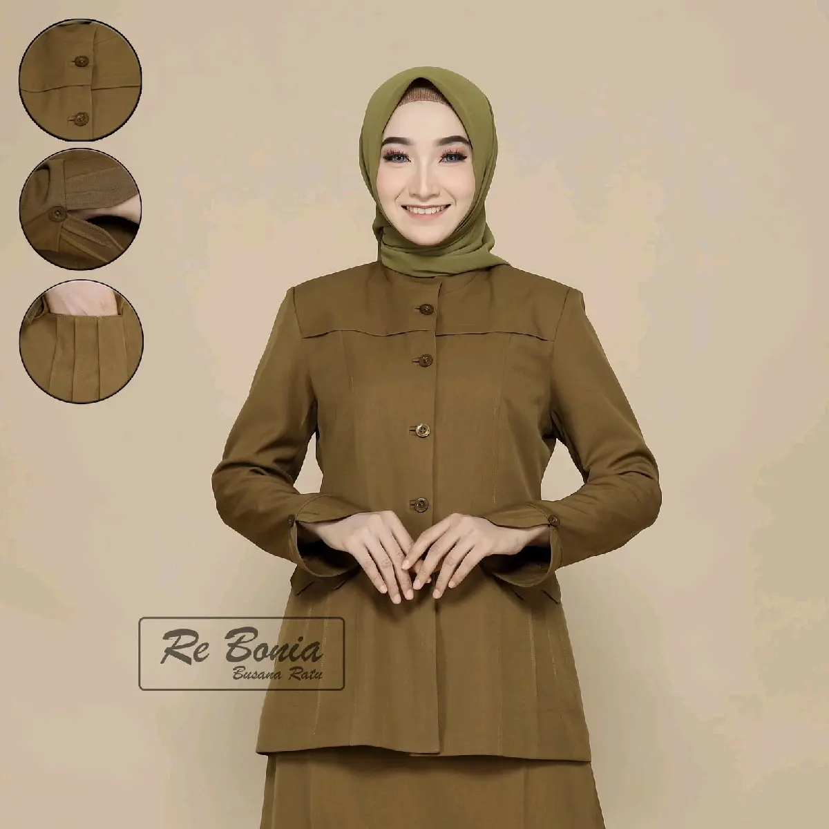 stelan baju kerja wanita kode 1117/ baju kerja coklat tua wanita/ stelan pdh kheki tua rok A