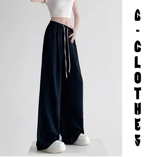 Quần ống suông rộng cạp phối 2 màu có dây rút tôn dáng nữ, chất liệu lụa băng thoáng mát Women Pants 5