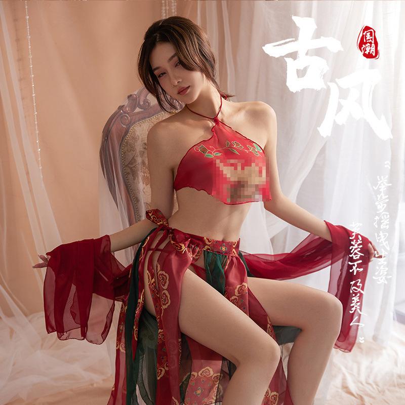 Bộ Đồng Phục Hanfu Kỳ Lạ, Yegeng Phong Cách Mới, Apsaras Bay Đôn Hoàng Cổ Đại, Đồ Lót Gợi Cảm, Băng Bụng Xuyên thấu In Hình Gợi Cảm, 2025 1