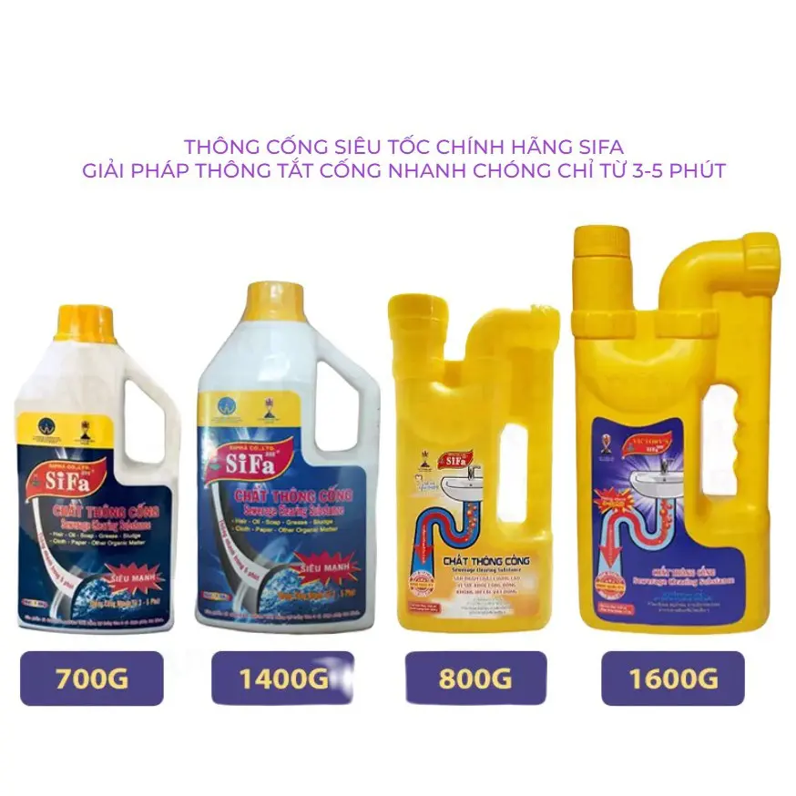 Chất thông cống và cầu SiFa dạng nước chai 700g, 1400g, 1600g trị nghẹt trong 3-5 phút