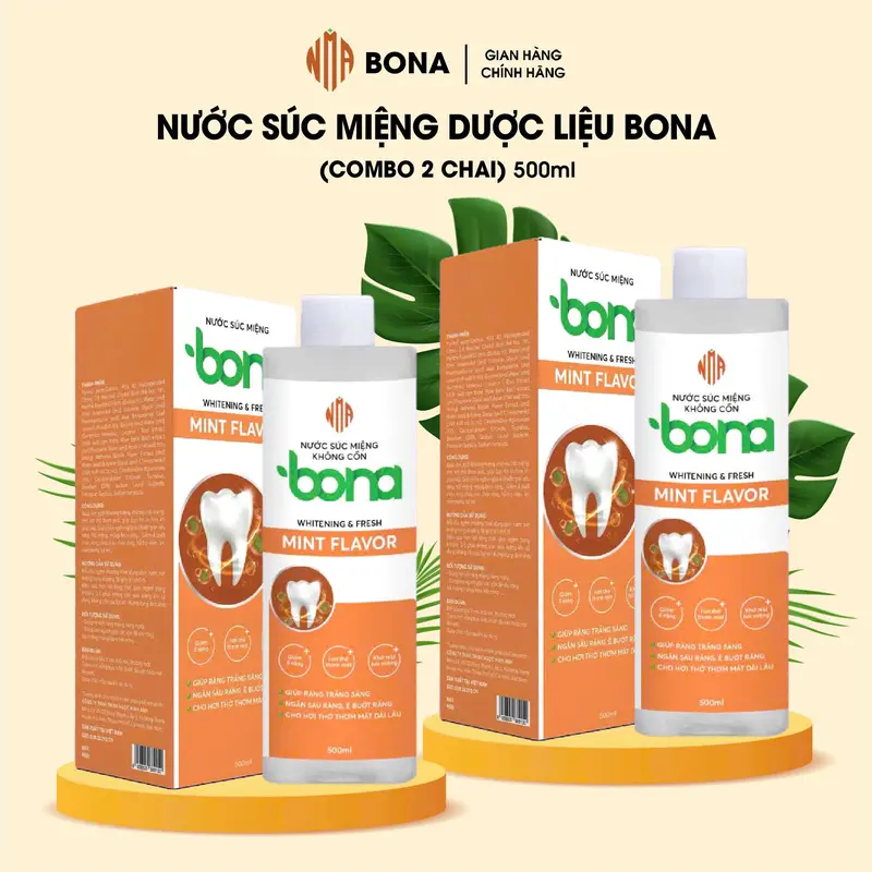 [Không Cồn-500ml]  COMBO 2 Chai Thảo Dược Vệ Sinh Răng Miệng BONA 0