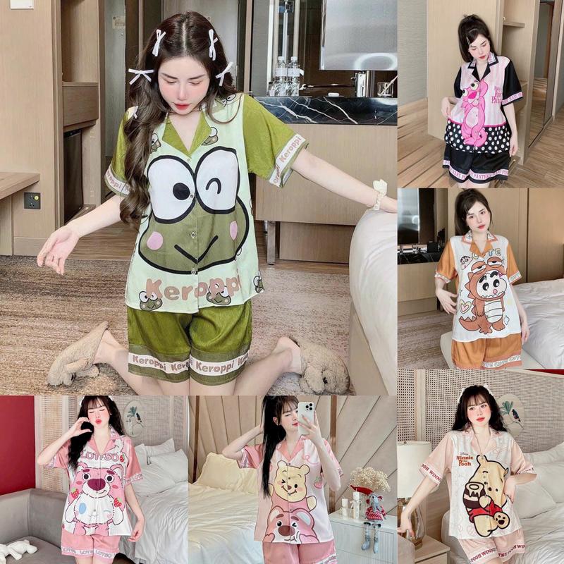 Đồ bộ đùi thiết kế mới dể thương , đồ bộ lụa xước mềm mịn , đồ bộ nữ mặc nhà thoải mái , pijama nữ lụa mịn mát , size dưới 60kg , pizama đùi lụa xước , Áo ngắn quần đùi