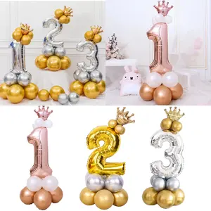 Paket Balon Angka Jumbo 80cm Chrome Rosegold Gold Silver Standing Mahkota Ulang Tahun Anak