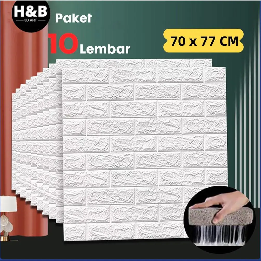 Paket 10 Pcs ! Wallpaper Dinding FOAM Timbul 3D Bata Putih CLASSIC BRICK 70 x 77 CM