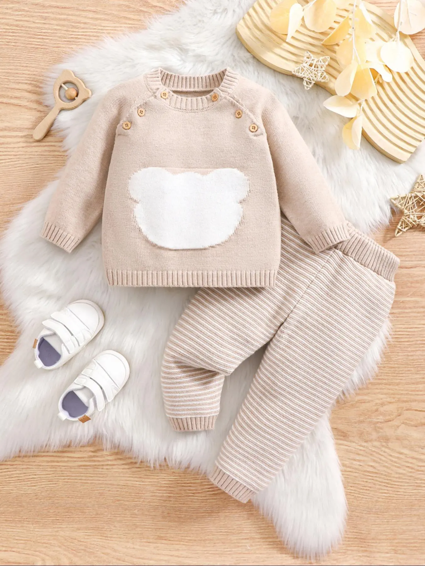 Two-Piece Set Baby's Print Sweater & Pants Set, Cute Long Sleeve Round Neck Jumper & Trousers, Infant Newborn Kids Clothes for Daily Wear