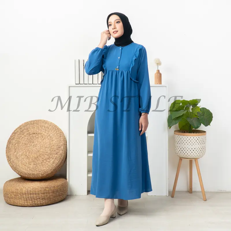 MIB Style - Alzena Dress Crinkle Airflow - Gamis Polos Busui Friendly Kancing Aktif Tali Nyaman • simpel 2