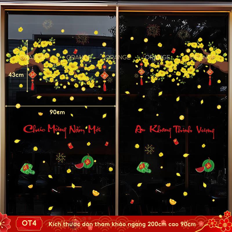Decal Tết 2025 cành mai hít tĩnh điện dán cửa kính trang trí năm mới