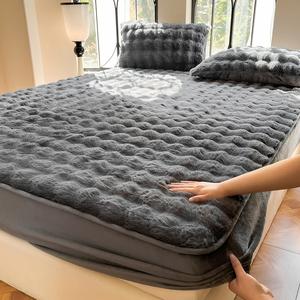 2025年の新しいしいしいウサギの毛皮のぬいぐるみのベッドシーツ,ふわふわのボックスのベッドシーツ,暖かいかいかいかいかく快适な,寝室の飾りり bed sheet,CHAOソフトらかく暖かいぐるぐる寝具,オールシーズン快适な寝具,寝室·寮·ソファを使う,ふわふわプラッシュクリスマスギフト