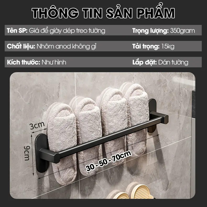 Giá để dép giá treo giày dép lên tường tiết kiệm không gian phòng tắm SQ-5266 Nhôm Anod không rỉ 1