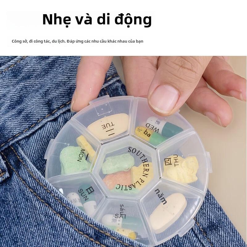 Hộp Đựng Thuốc 7 Ngày Tiện Lợi - Hình Tròn + Hình Vuông - Kèm Dụng Cụ Cắt Thuốc 4