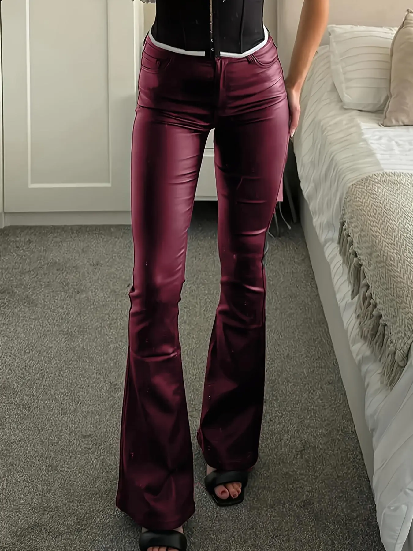 Women's Solid Flare Leg  Pants, Fashion Casual High Waist Bell Bottom Trousers for Daily Outdoor Wear, Women's Bottoms for All Seasons