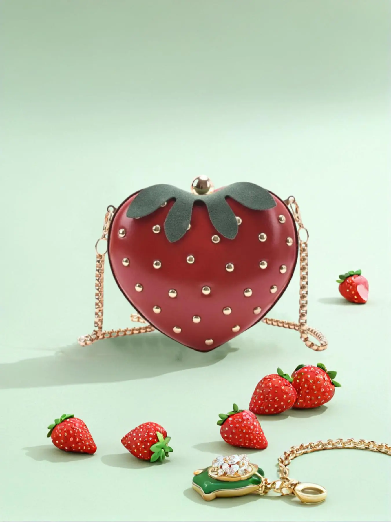 Cute Fruit Design Studded Decor Crossbody Bag, Fashionable Pu Zipper Shoulder Bag for Women & Girls, Casual Trendy Versatile High-quality Daily Commuting Bag, Girl Fashionable Shopping Bag