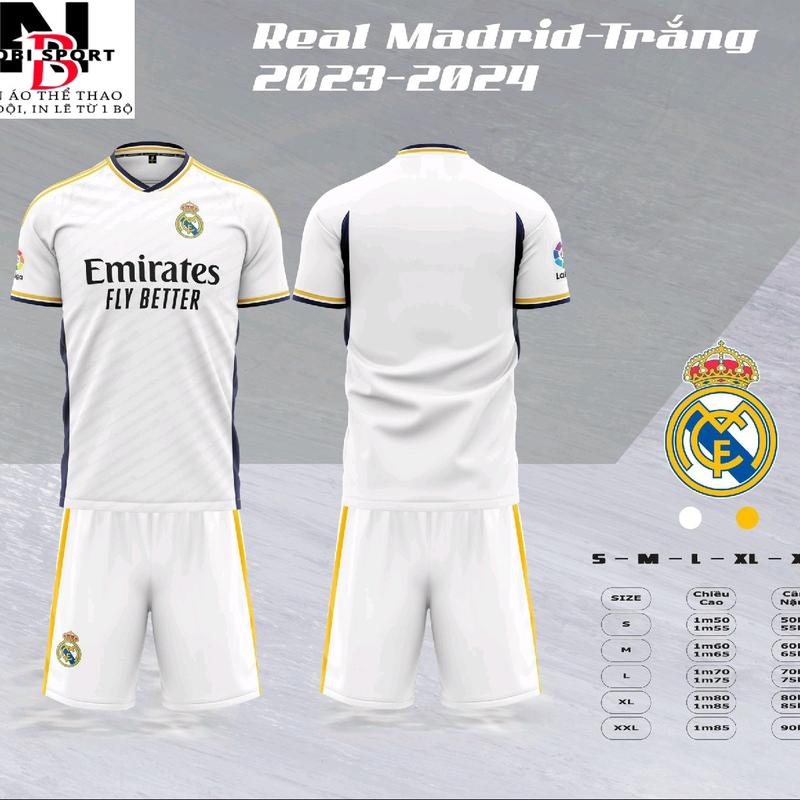 Bộ Đồ Thể Thao CLB REAL MADRID 2024 [Có in Tên Số Theo Yêu Cầu] [Tặng Kèm MIỄN PHÍ VỚ Dệt Kim Cao Cấp Khi Mua Từ 3 Bộ Có in] Sân Nhà Vải Thun Lạnh SAO VIỆT - Áo Trắng/Quần Trắng 2024 - NOBI SPORT - Áo Bóng Đá/Đồ Đá Banh - Nam Nữ Unisex -Thoáng Mát SPORT
