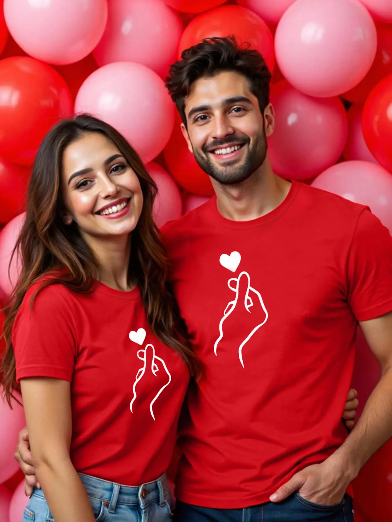 Unisex's Heart Print Round Neck Tee, Casual Short Sleeve T-shirt for Summer, Unisex's Clothing for Daily Wear
