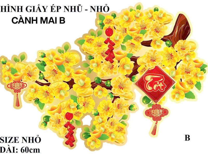 Trang trí Tết Ất Tỵ 2025 - Mai đào bánh chưng tét dưa thần tài ép kim dán cửa, dán tường, làm phông nền chụp hình trang trí Tết, decorate