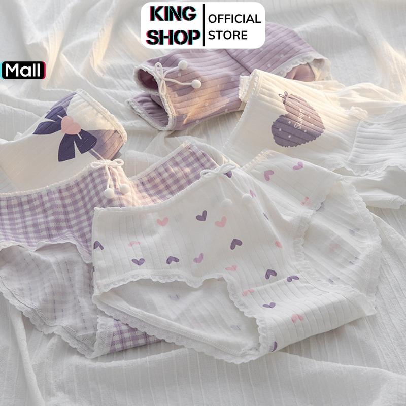 Quần lót nữ cotton gân tăm co giãn tốt - Quần chip nữ viền ren họa tiết dễ thương KING SHOP - L0511 Women