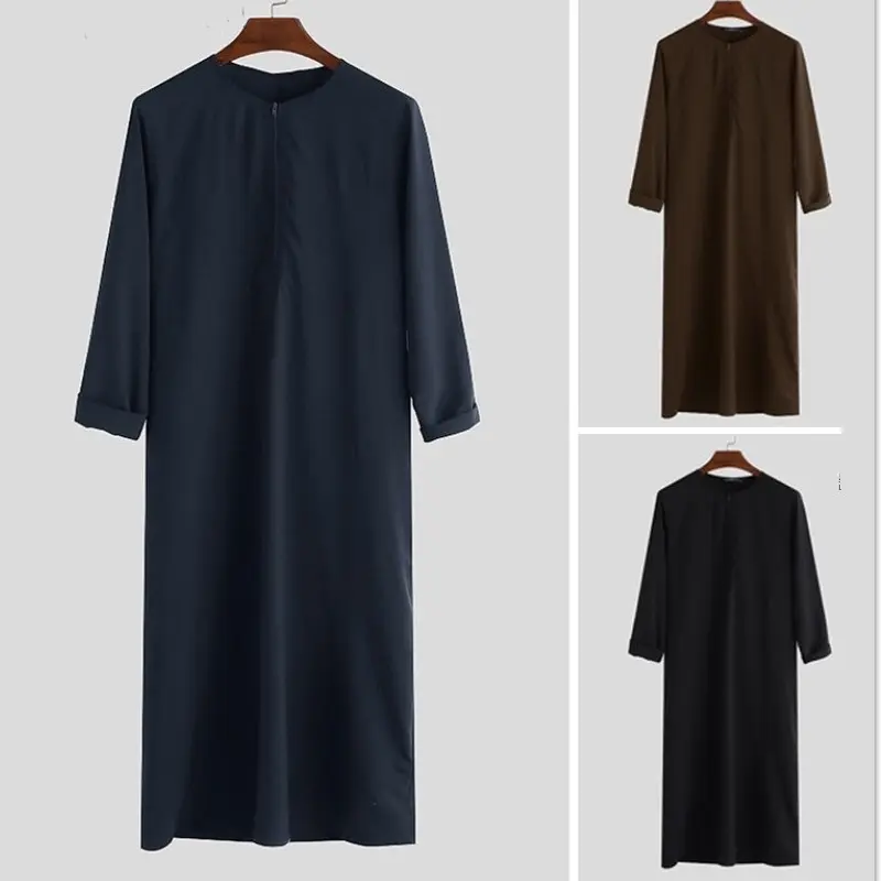 2025 New Muslim Middle East Arab Dubai Men's Loose Robe Zipper Shirt Men 1