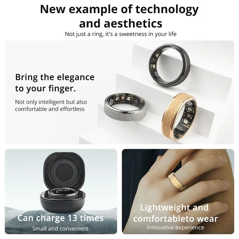 Smart Ring, 1 Set Multifunctional Smart Ring with Multiple Sports Modes, Waterproof Activity Tracker with Charging Case & USB Cable, Wearable Devices for Women & Men 5