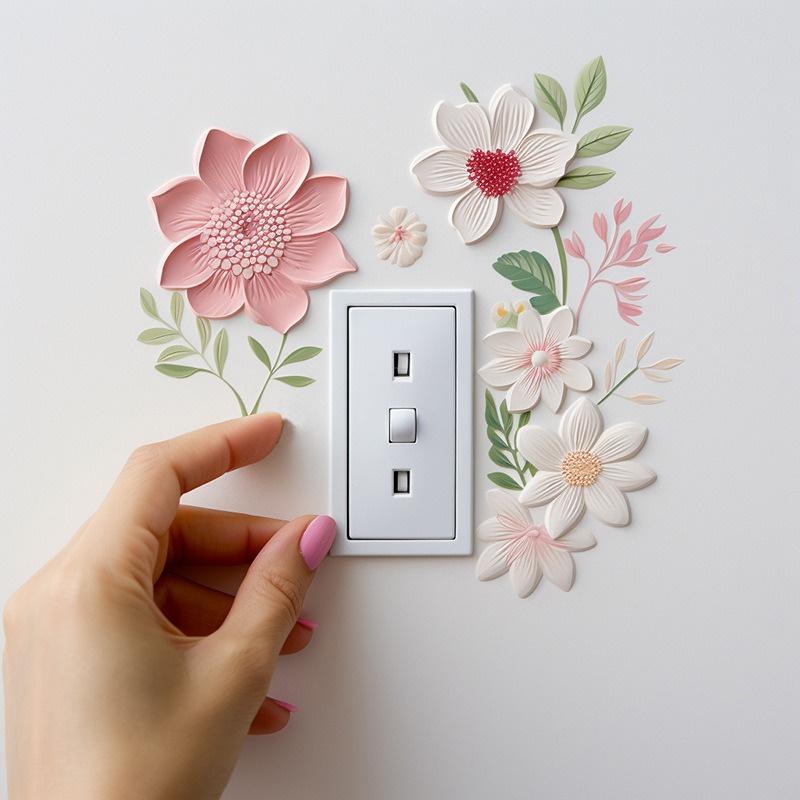 Product Introduction of Flowers Switch Stickers PVC Self-adhesive Removable Waterproof Sticker for Bedroom Bathroom Living Room Home Decoration Decals 15