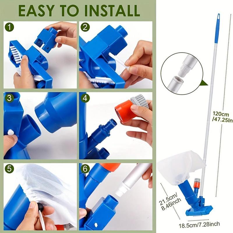 Product Introduction of Portable Pool Vacuum Cleaner, Handheld Swimming Pool Cleaner Kit with Jet Nozzle, Manual Spa Vacuum Head & Fishing Net Tool 1