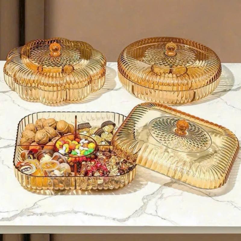 Khay đựng mứt tết 2026 . Khay đựng bánh kẹo và các loại hạt hình vuông hoa mai màu vàng trong sang trọng dày dặn